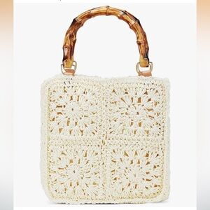 Elegant Cream Crochet Handbag with Bamboo Handles